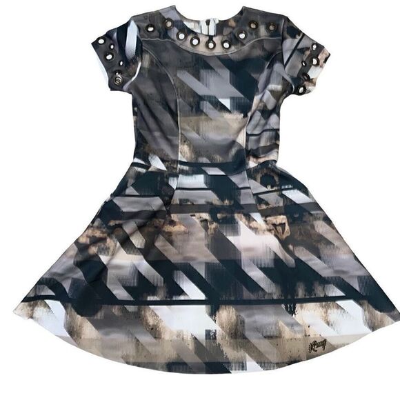 Krescy Ponte Scuba Knit Short Sleeve Fit and Flare Skater Dress sz 38 XS X-Small - Picture 1 of 9